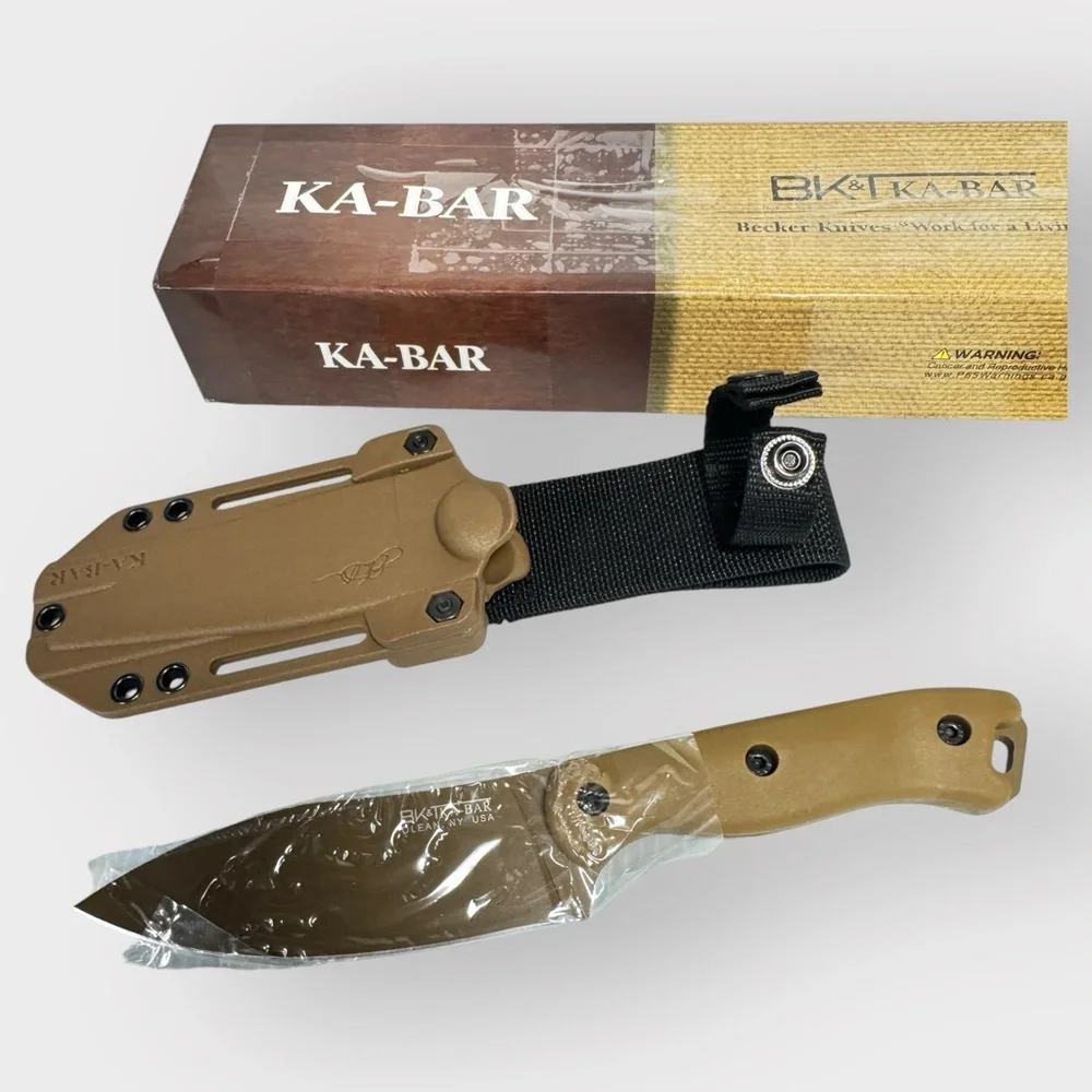 Ka-Bar BK19 Becker Nessmuk BLACK 1095 Steel Fixed Blade 4.3" + Sheath New BOX - Picture 1 of 8